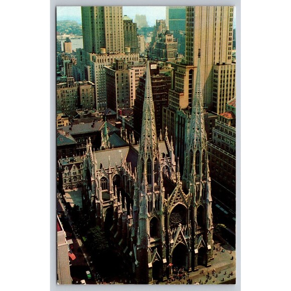 Aerial View St. Patrick's Cathedral NYC Vintage Postcard c1960s Unposted Nice - Picture 1 of 2